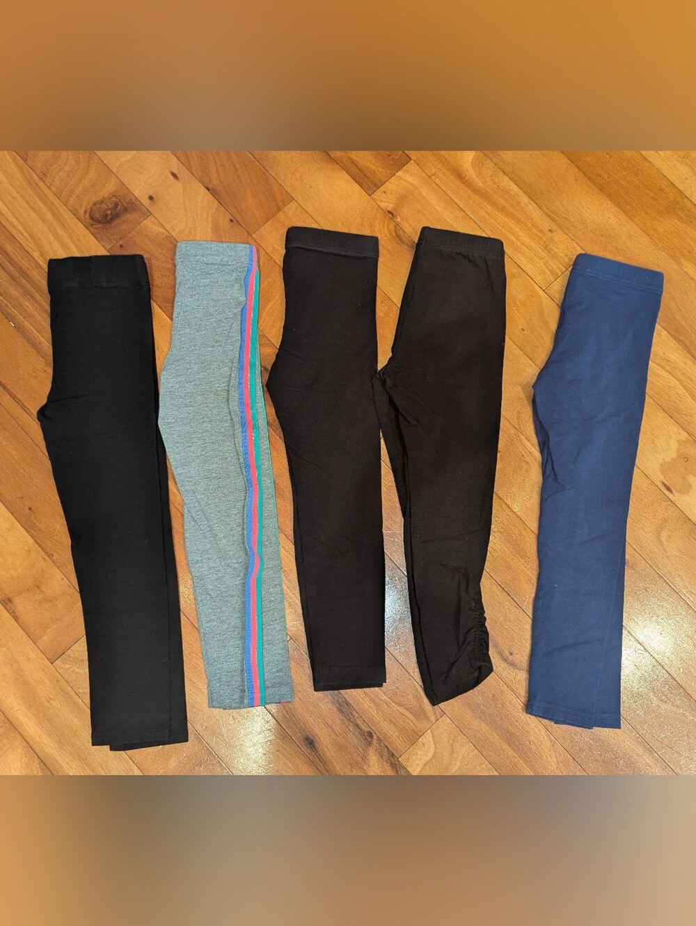 5 Pair Kids Black and Gray Athletic Leggings with Side Stripe, XS